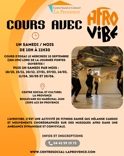 atelier mensuel Afrovibe - Aix-en-Provence - Centre Social La Provence - samedi matin